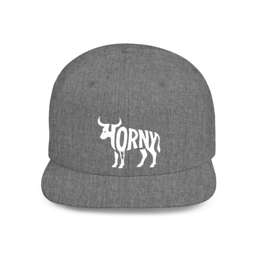 HORNY BULL Flat Bill Snapback — Bone Silhouette Design