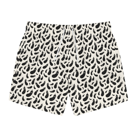 AUBERGINE Imprinted 5-6" Inseam Swim Trunks - Bone