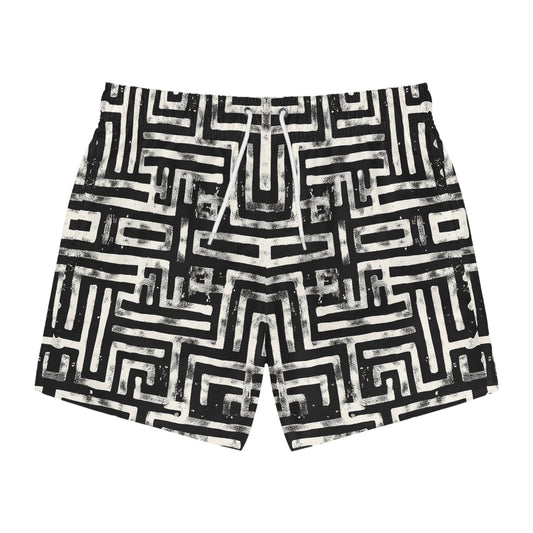 LABYRINTH Imprinted 5-6" Inseam Swim Trunks - Onyx