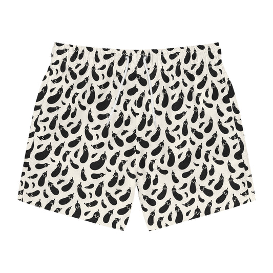 AUBERGINE Imprinted 5-6" Inseam Swim Trunks - Bone