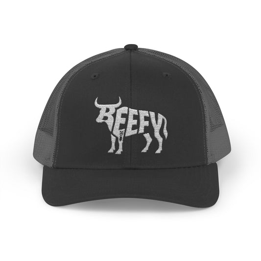 BEEFY BULL Snapback Trucker Cap - Bone Silhouette Design