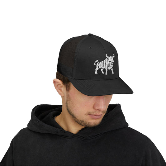 HUNG BULL Snapback Trucker Cap - Bone Silhouette Design