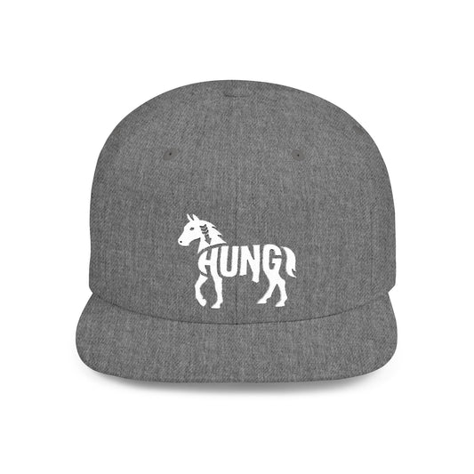 HUNG HORSE Flat Bill Snapback — Bone Silhouette Design