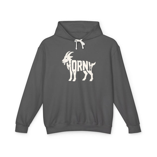 HORNY GOAT Lightweight Hoodie - Bone Silhouette Design