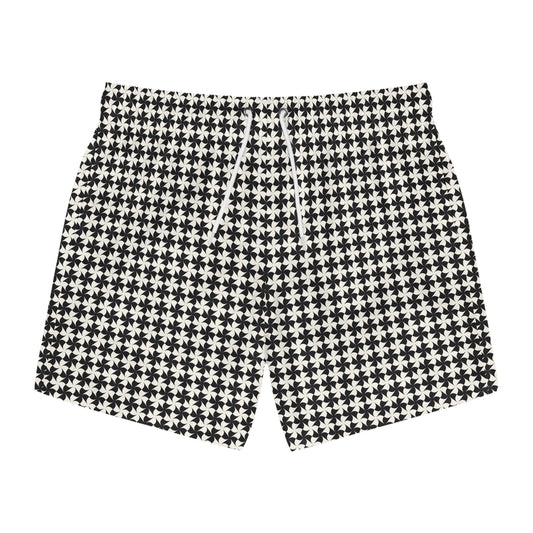 MOULIN Imprinted 5-6" Inseam Swim Trunks - Onyx & Bone