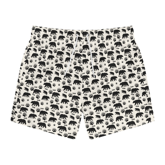 BEAR TRIBE Imprinted 5-6" Inseam Swim Trunks - Bone