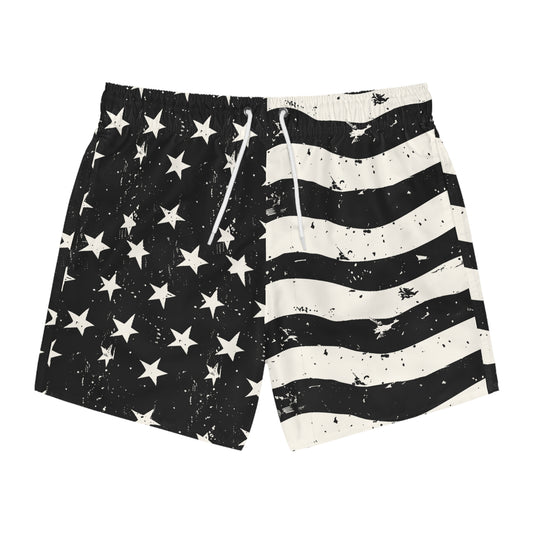 BARS-N-STARS Imprinted 5-6" Inseam Swim Trunks - Onyx