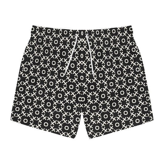 TIC-TAC-HOE Imprinted 5-6" Inseam Swim Trunks - Onyx