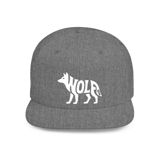 WOLF Flat Bill Snapback — Bone Silhouette Design