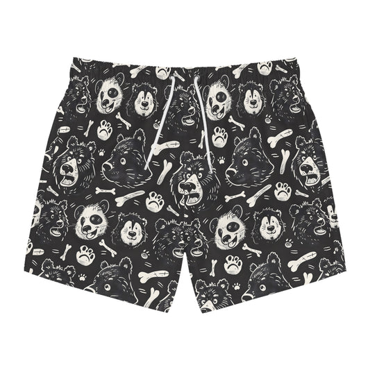 BEAR BONES Imprinted 5-6" Inseam Swim Trunks - Onyx