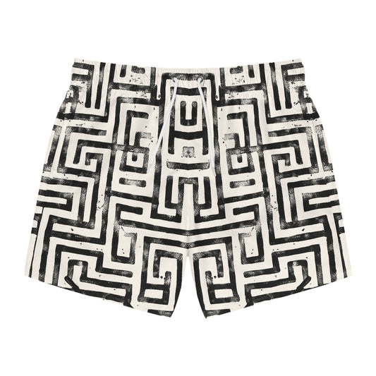 LABYRINTH Imprinted 5-6" Inseam Swim Trunks - Bone