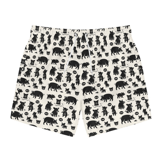 LITTLE PIGGY Imprinted 5-6" Inseam Swim Trunks - Bone