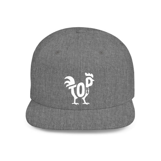 TOP COCK Flat Bill Snapback — Bone Silhouette Design