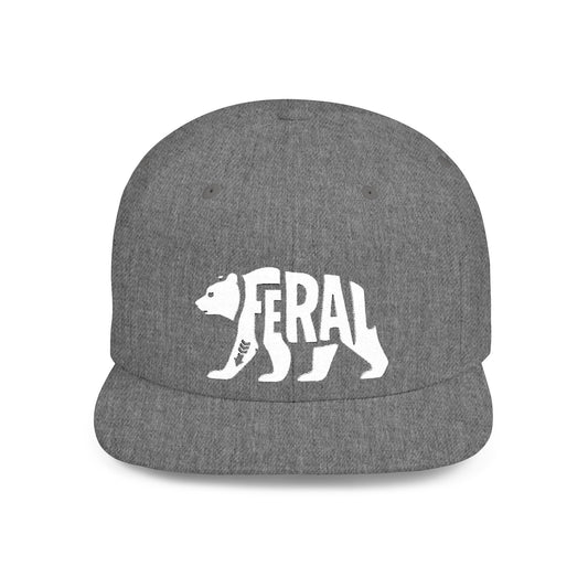 FERAL BEAR Flat Bill Snapback — Bone Silhouette Design