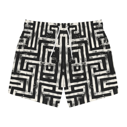 LABYRINTH Imprinted 5-6" Inseam Swim Trunks - Onyx