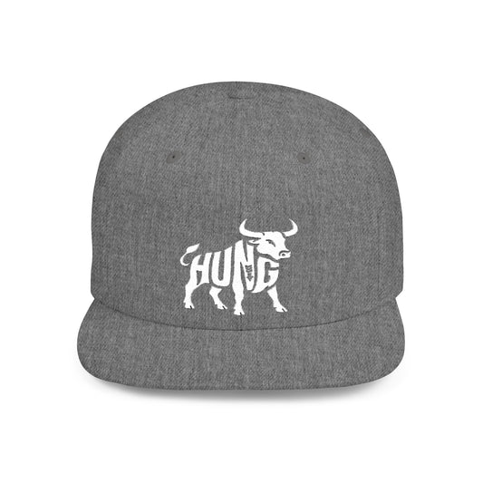 HUNG BULL Flat Bill Snapback — Bone Silhouette Design