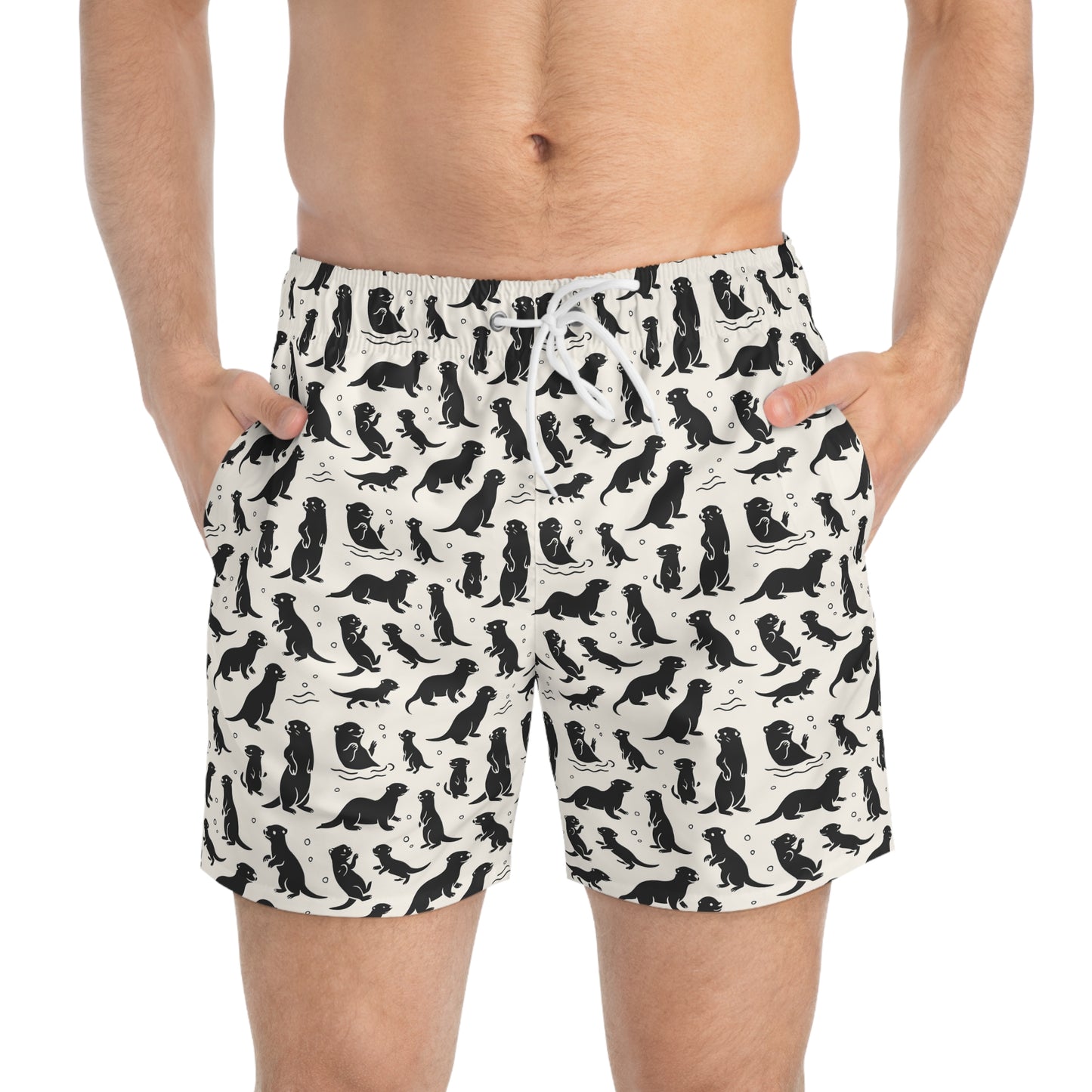 OTTERLY ADORABLE Imprinted 5-6" Inseam Swim Trunks - Bone