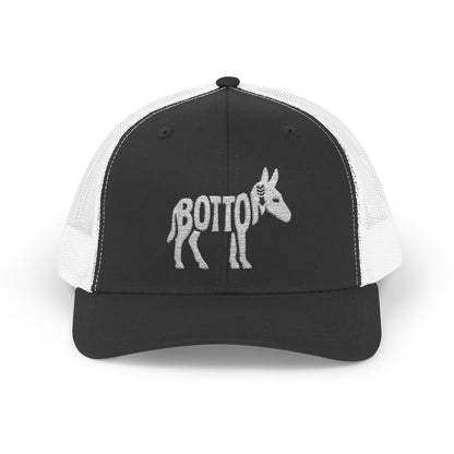 BOTTOM ASS Snapback Trucker Cap - Bone Silhouette Design