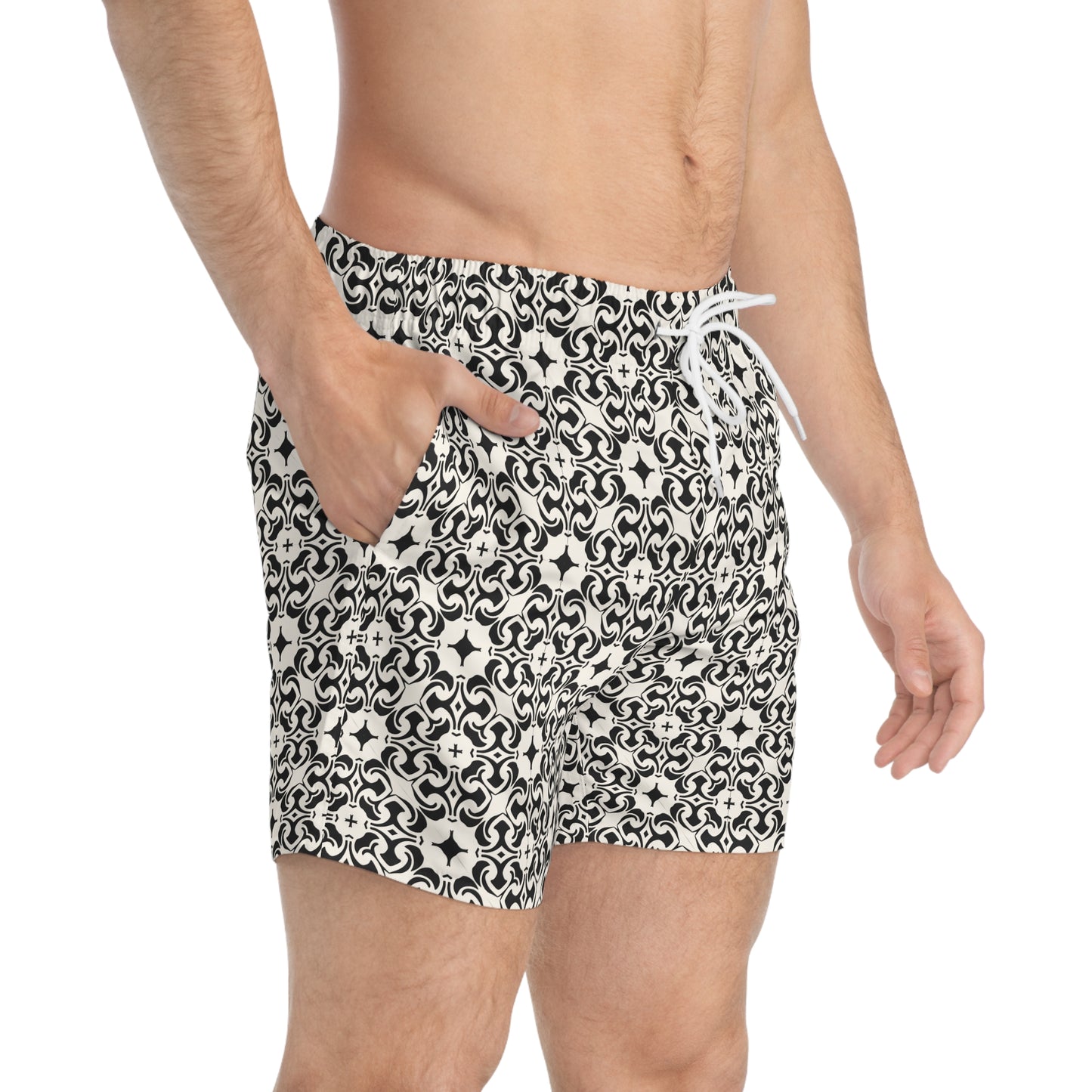 PORTUGAY Imprinted 5-6" Inseam Swim Trunks - Bone