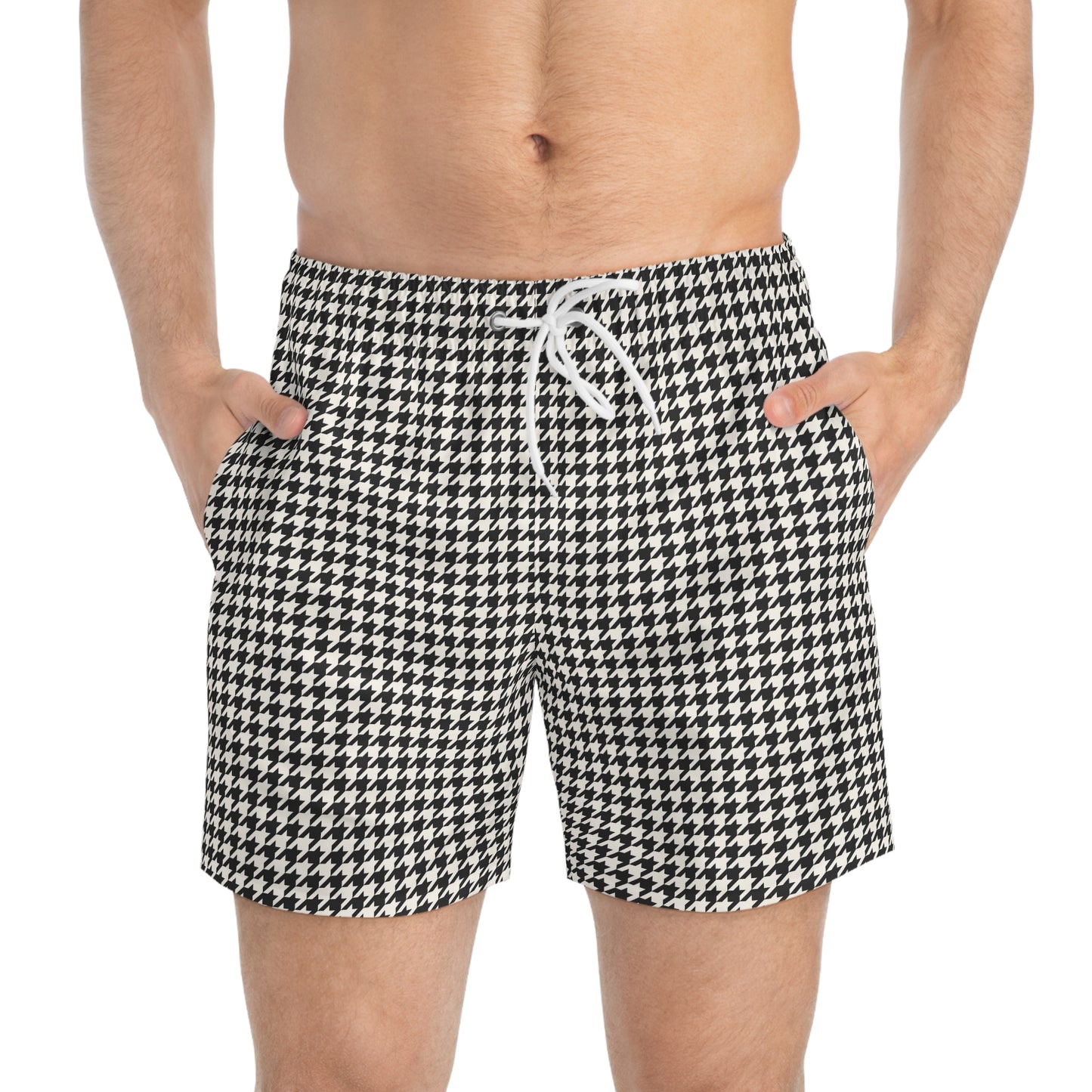 WOLFSTOOTH Imprinted 5-6" Inseam Swim Trunks - Onyx & Bone