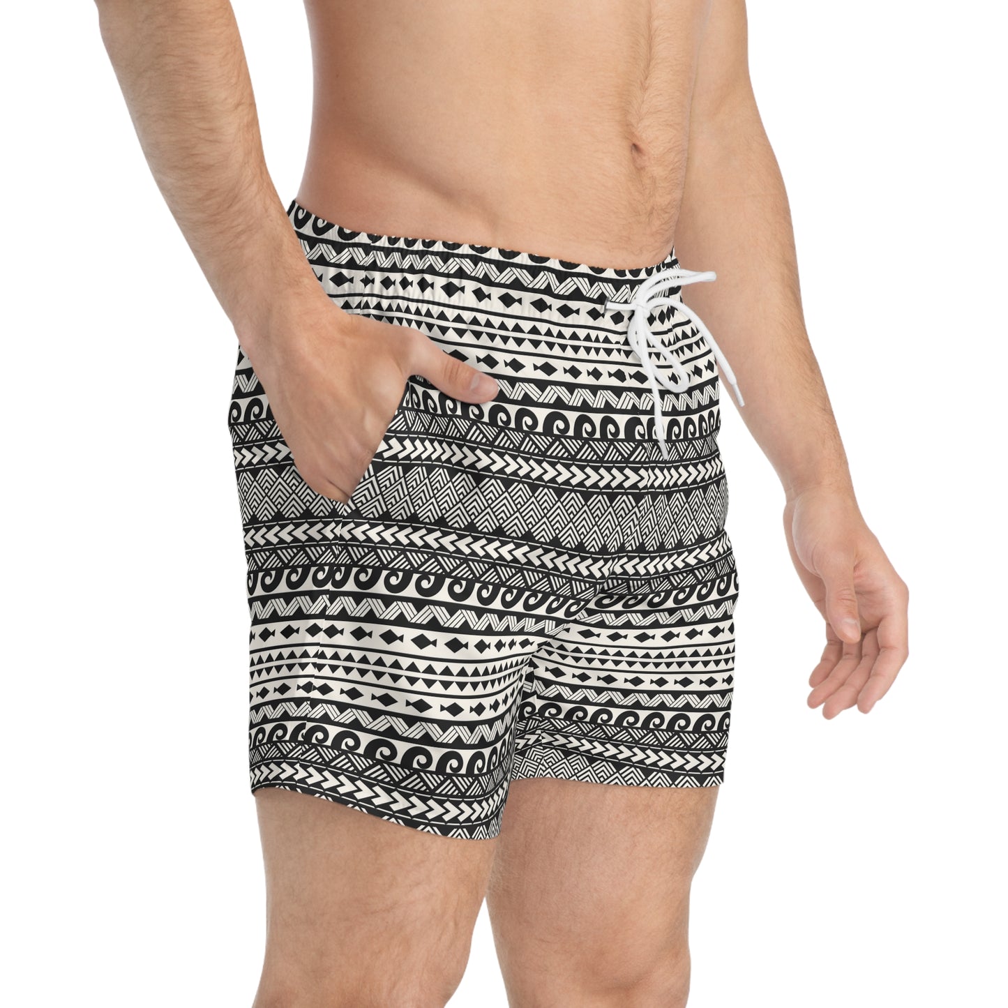 AEGEAN Imprinted 5-6" Inseam Swim Trunks - Onyx