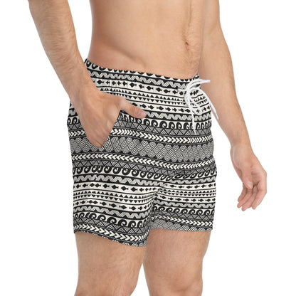 AEGEAN Imprinted 5-6" Inseam Swim Trunks - Onyx