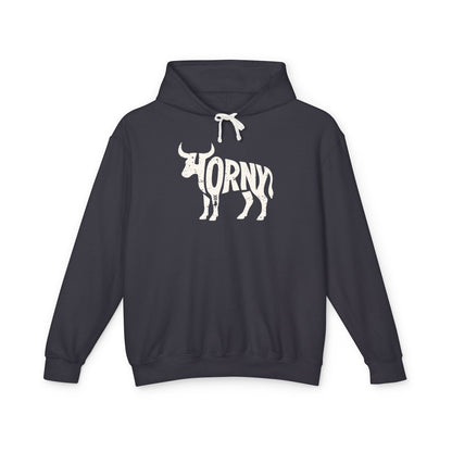 HORNY BULL Lightweight Hoodie - Bone Silhouette Design