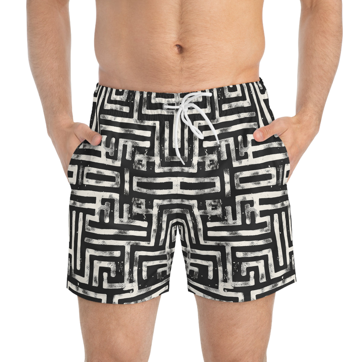 LABYRINTH Imprinted 5-6" Inseam Swim Trunks - Onyx