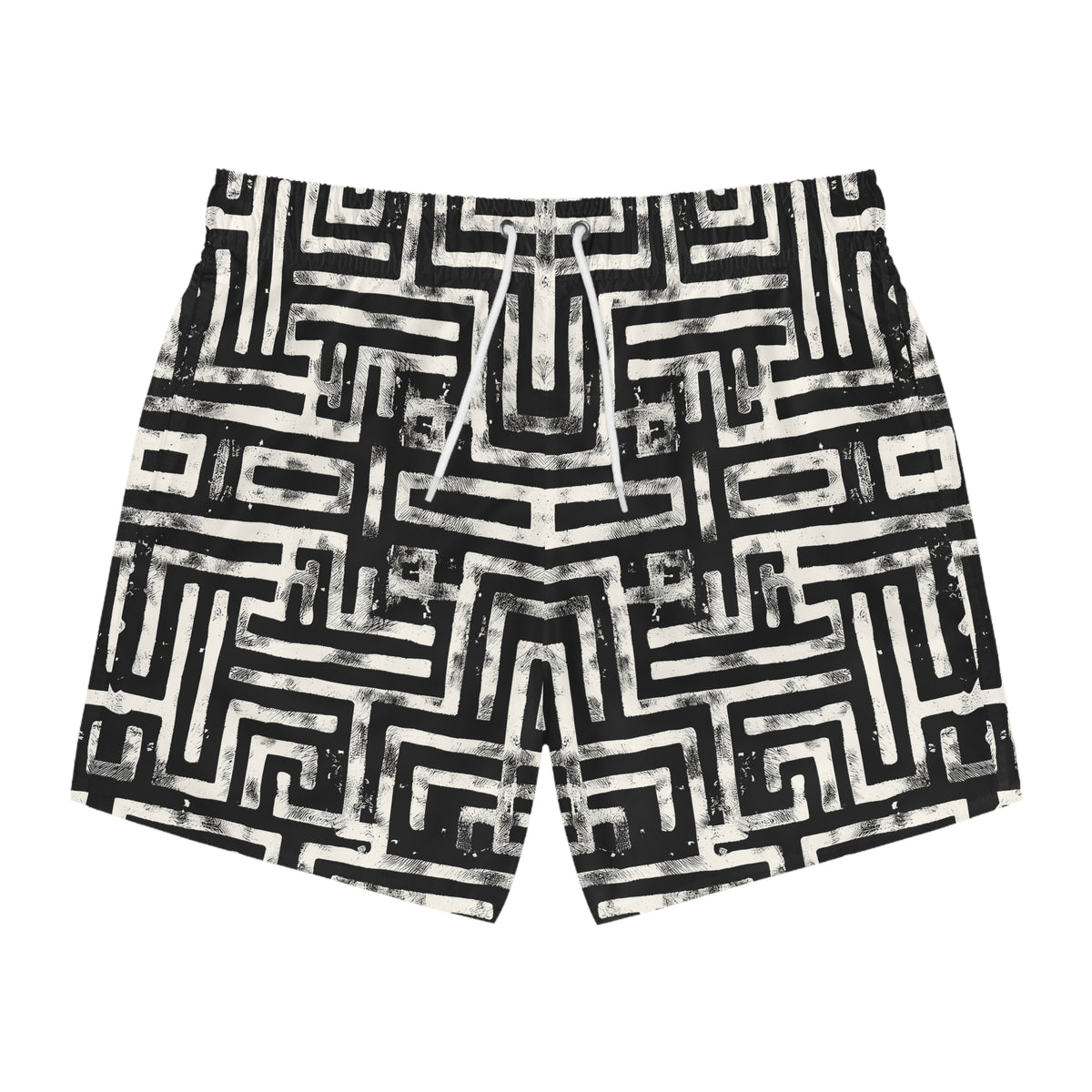 LABYRINTH Imprinted 5-6" Inseam Swim Trunks - Onyx