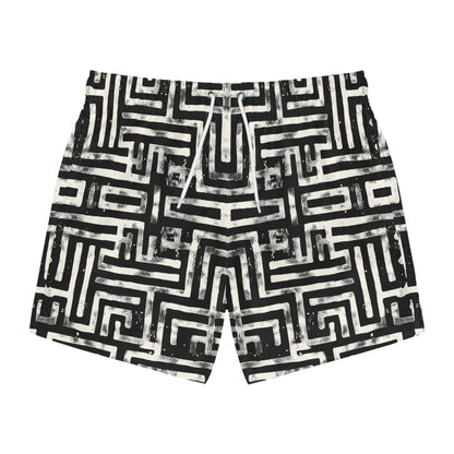 LABYRINTH Imprinted 5-6" Inseam Swim Trunks - Onyx