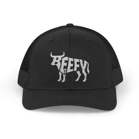 BEEFY BULL Snapback Trucker Cap - Bone Silhouette Design