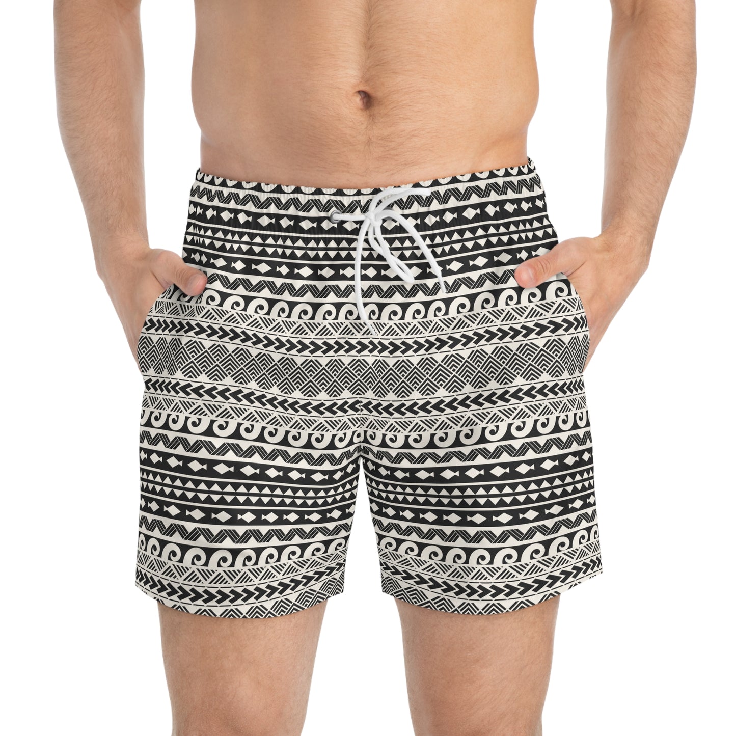 AEGEAN Imprinted 5-6" Inseam Swim Trunks - Bone