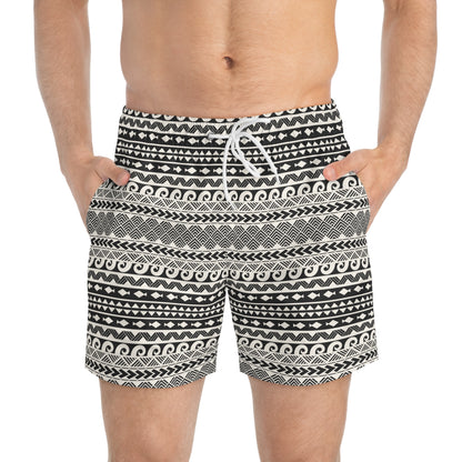 AEGEAN Imprinted 5-6" Inseam Swim Trunks - Bone