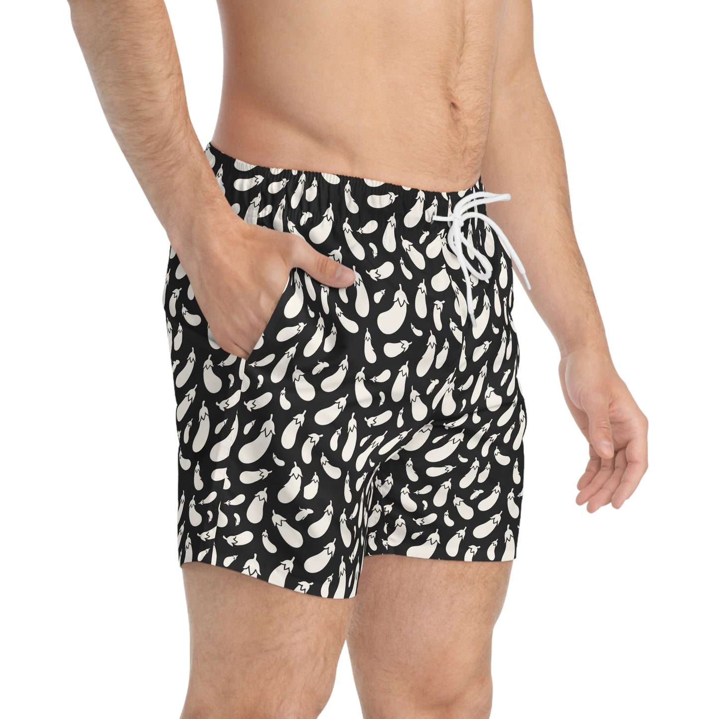 AUBERGINE Imprinted 5-6" Inseam Swim Trunks - Onyx