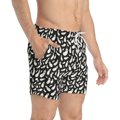 AUBERGINE Imprinted 5-6" Inseam Swim Trunks - Onyx