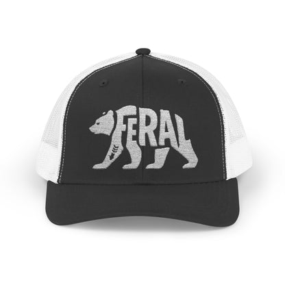 FERAL BEAR Snapback Trucker Cap - Bone Silhouette Design
