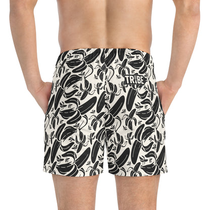 SHIT IS BANANAS Imprinted 5-6" Inseam Swim Trunks - Bone