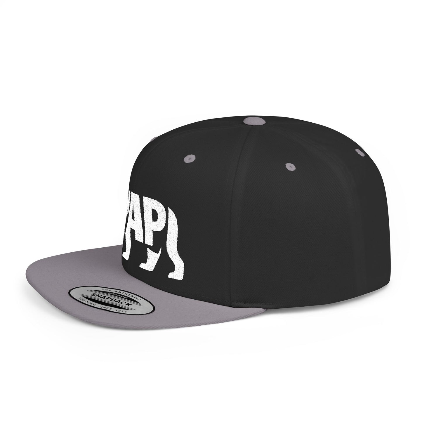 PAPI BEAR Flat Bill Snapback — Bone Silhouette Design
