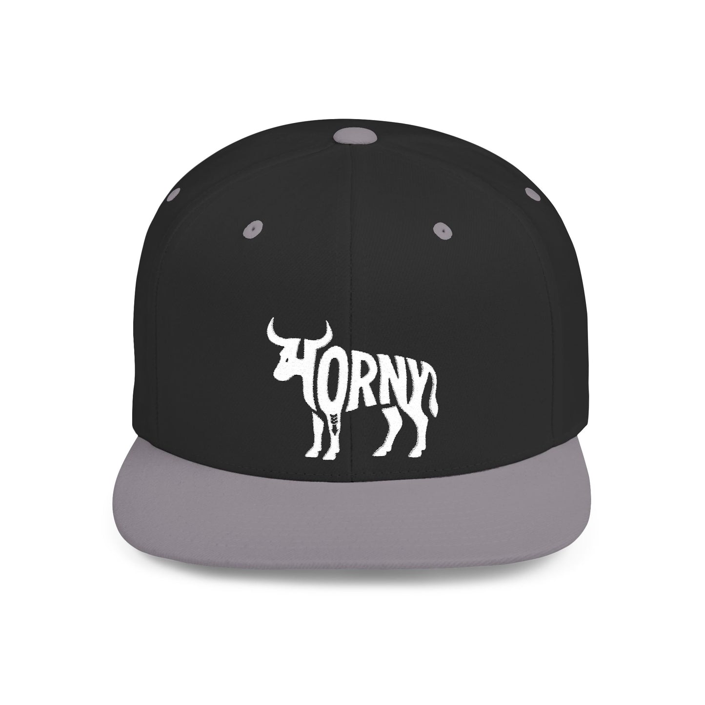 HORNY BULL Flat Bill Snapback — Bone Silhouette Design