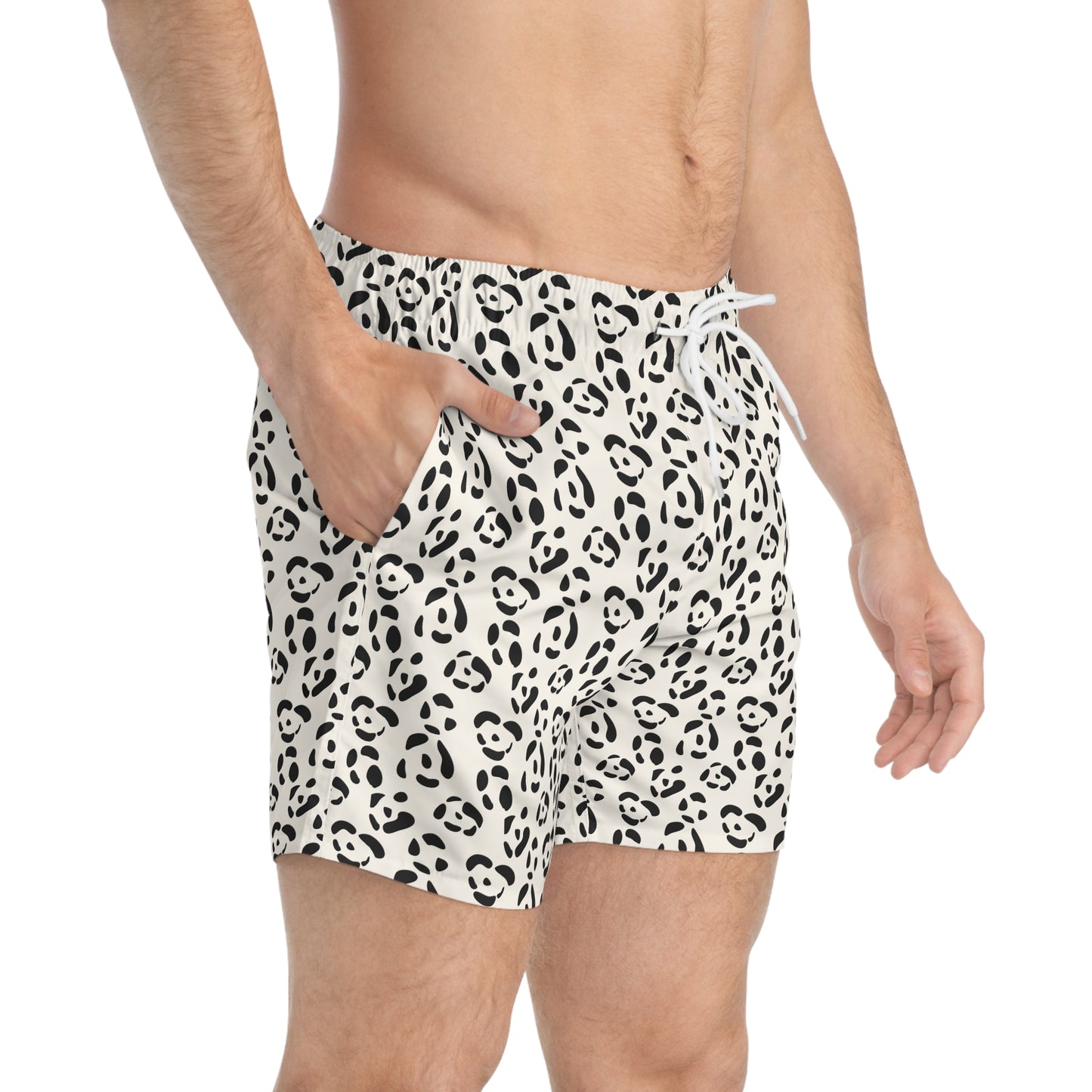 LEOPARD Imprinted 5-6" Inseam Swim Trunks - Bone