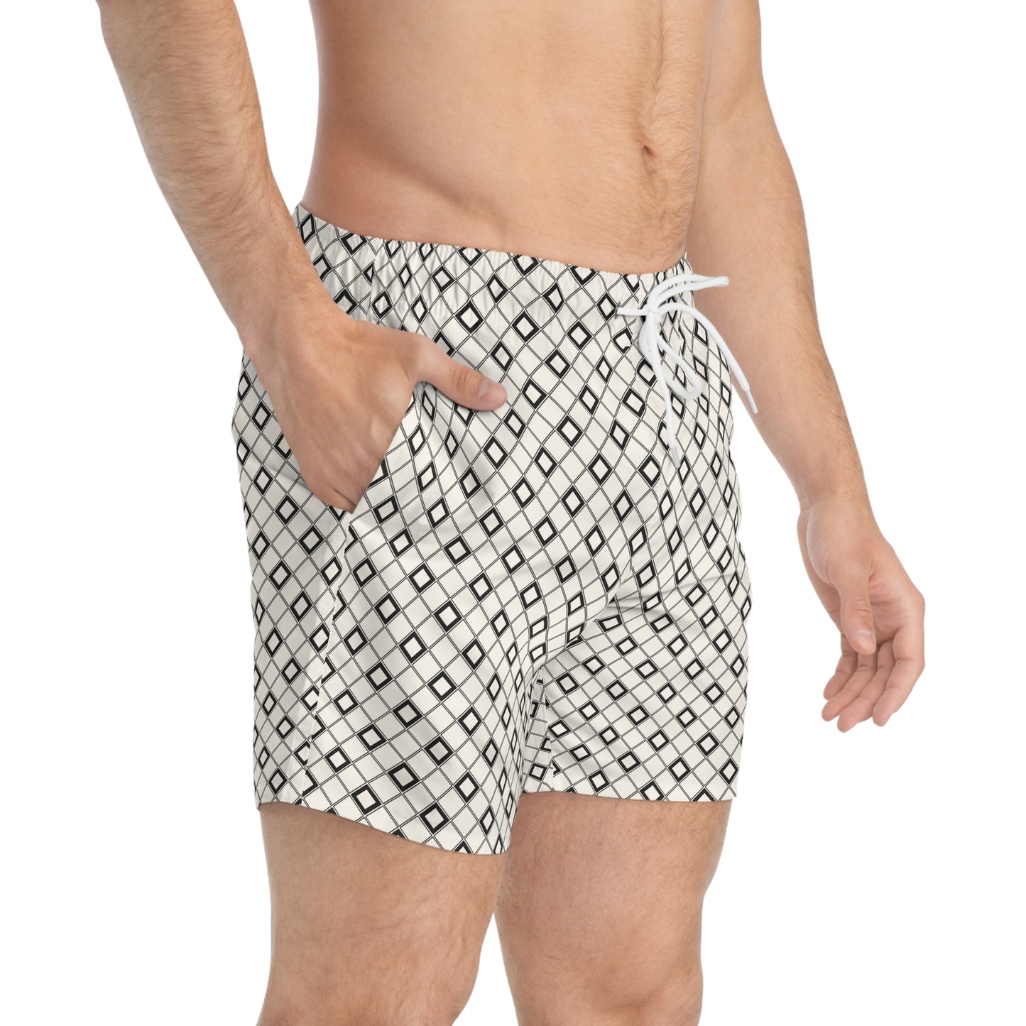 SHINE BRIGHT Imprinted 5-6" Inseam Swim Trunks - Bone