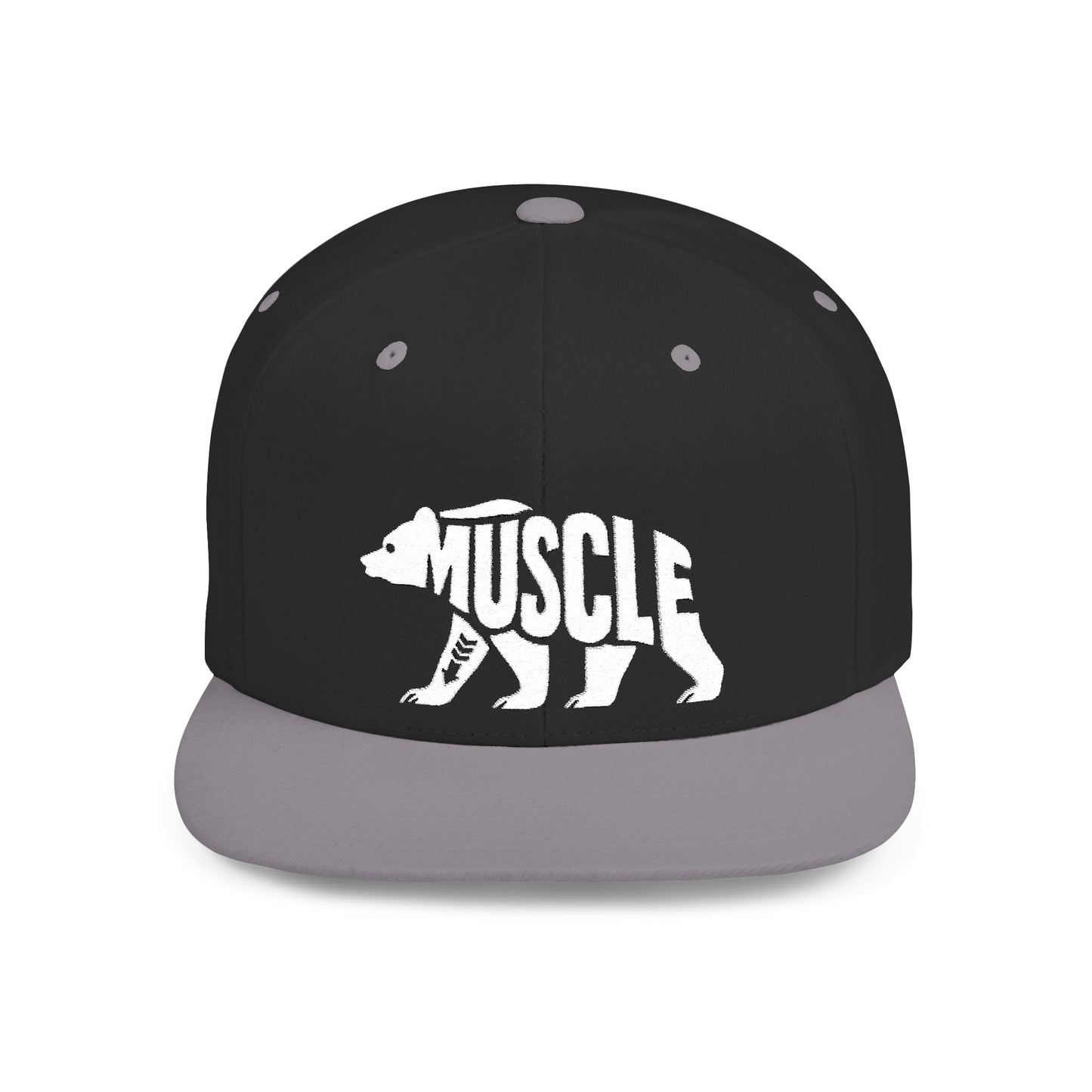 MUSCLE BEAR Flat Bill Snapback — Bone Silhouette Design