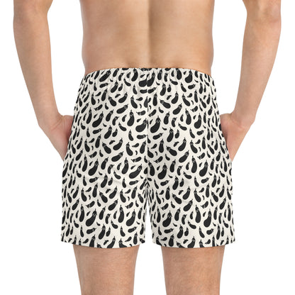 AUBERGINE Imprinted 5-6" Inseam Swim Trunks - Bone