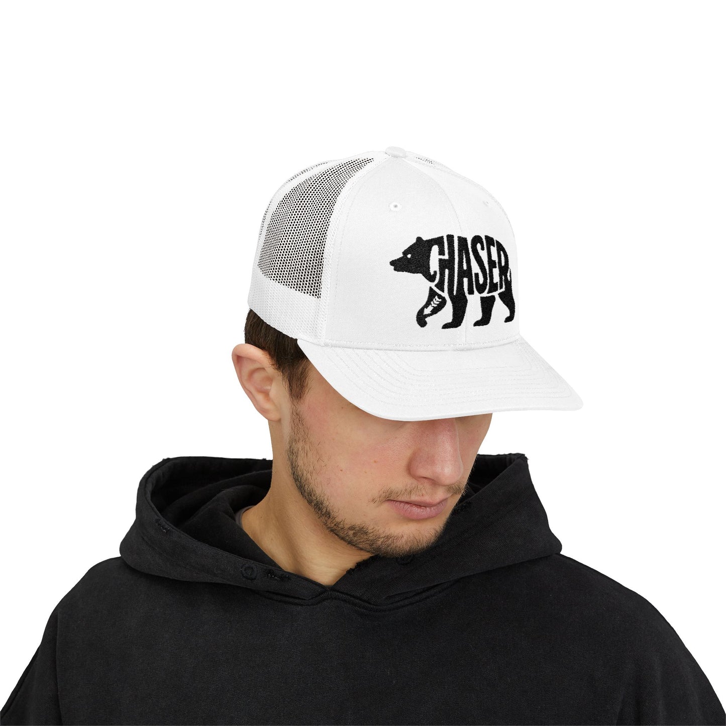 BEAR CHASER Snapback Trucker Cap - Onyx Silhouette Design