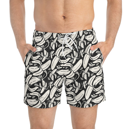 SHIT IS BANANAS Imprinted 5-6" Inseam Swim Trunks - Onyx