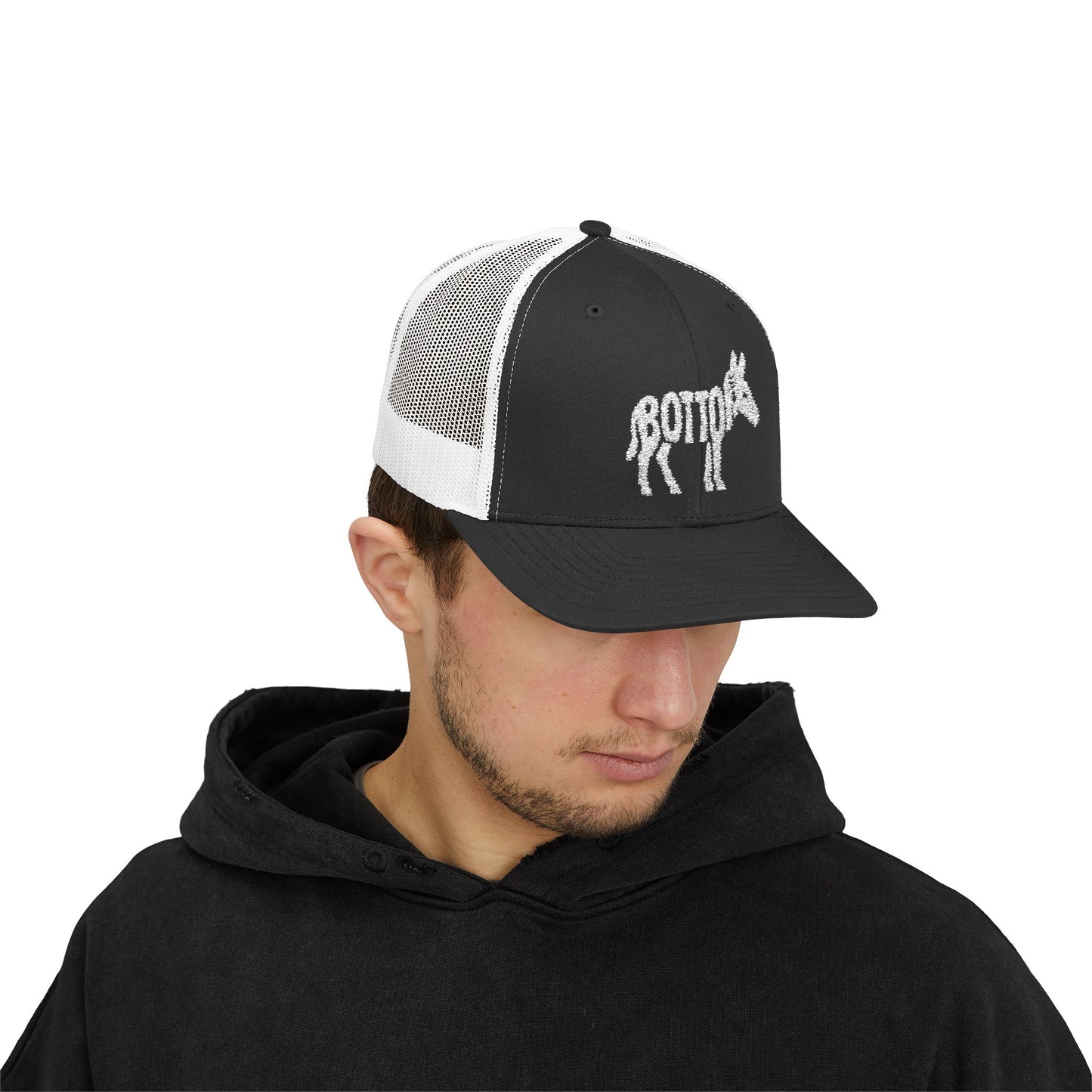 BOTTOM ASS Snapback Trucker Cap - Bone Silhouette Design