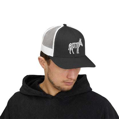 BOTTOM ASS Snapback Trucker Cap - Bone Silhouette Design