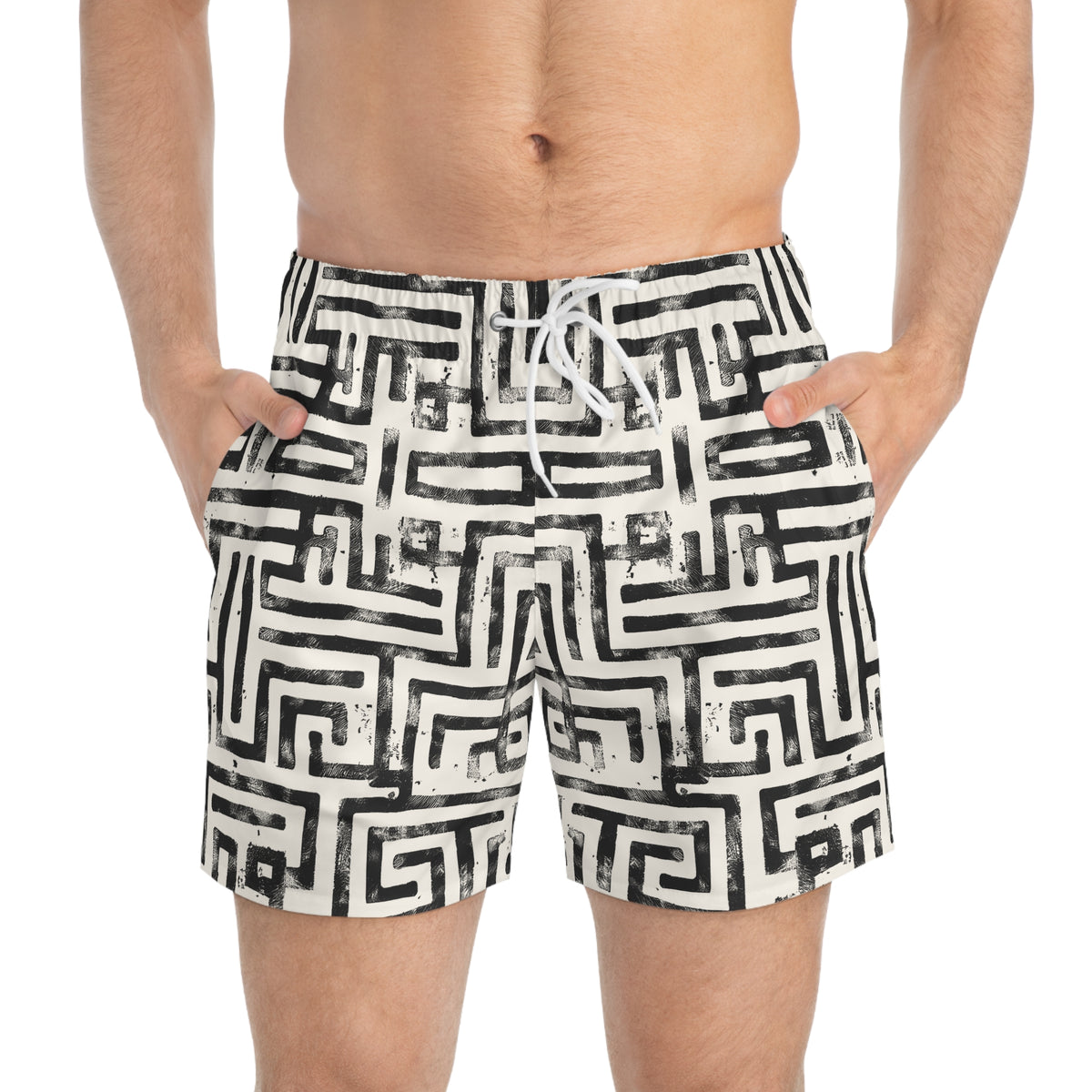 LABYRINTH Imprinted 5-6" Inseam Swim Trunks - Bone