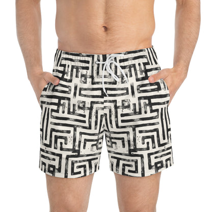 LABYRINTH Imprinted 5-6" Inseam Swim Trunks - Bone