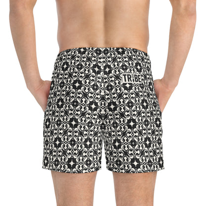 PORTUGAY Imprinted 5-6" Inseam Swim Trunks - Onyx
